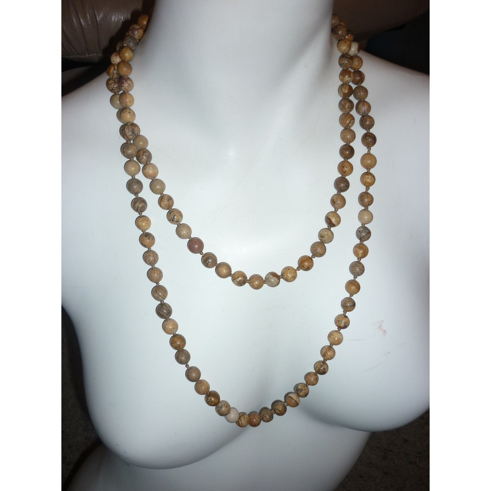 Jasper Beaded Necklace Natural Stone Long Layering 46 Inch